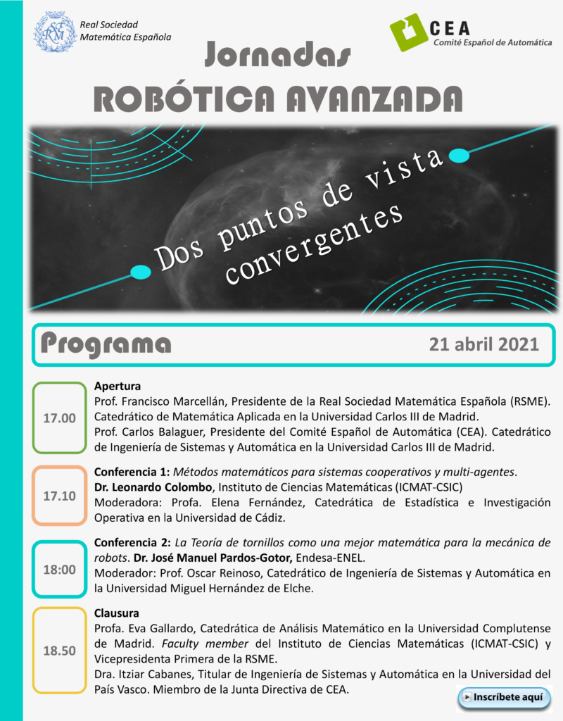 Cartel Jornadas CEA-RSME - Jornadas Robótica Avanzada Dos Puntos de Vista Convergentes